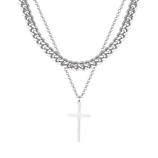 LAYERED NECK CHAIN WITH CLASSIC CROSS